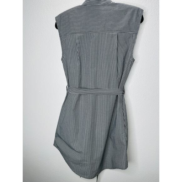 Frame Black & White Gingham Sleeveless Shoulder Pad Button Collared Shirtdress S - Picture 7 of 16